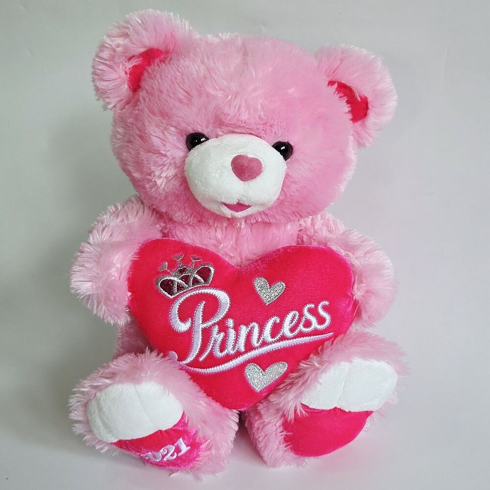 Pink Princess Bear Plush Heart Pillow 2021 Sweetheart Teddy Stuffed Animal Toy